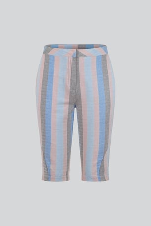 Multicoloured Striped Herringbone Texured Mid-Length Shorts
