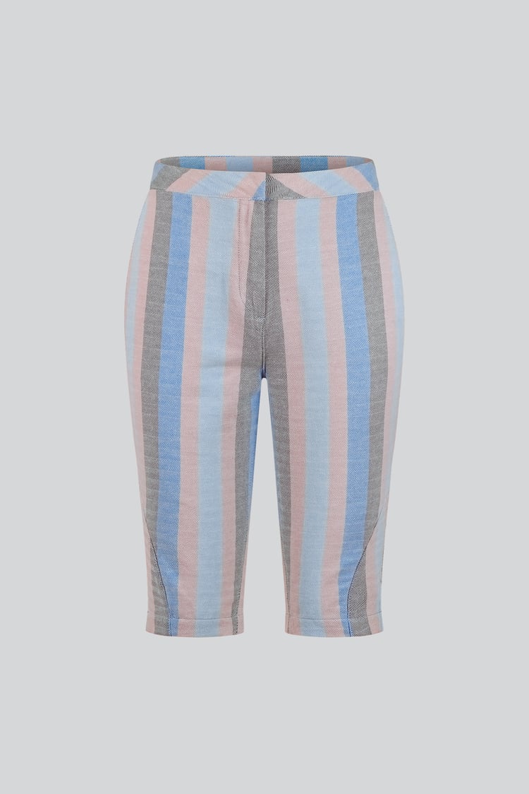 Striped Herringbone Texured Mid-Length Shorts