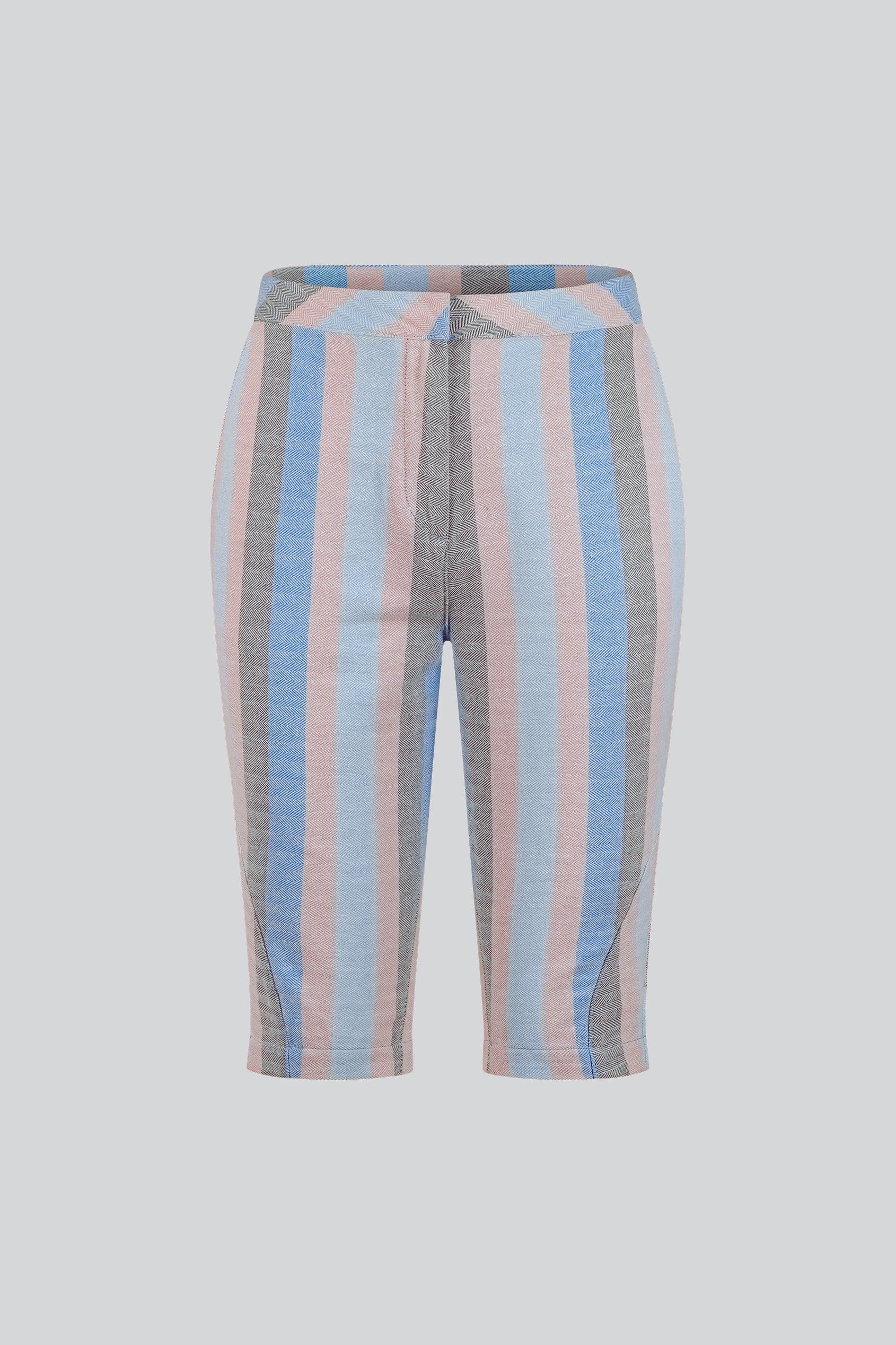 Striped Herringbone Texured Mid-Length Shorts