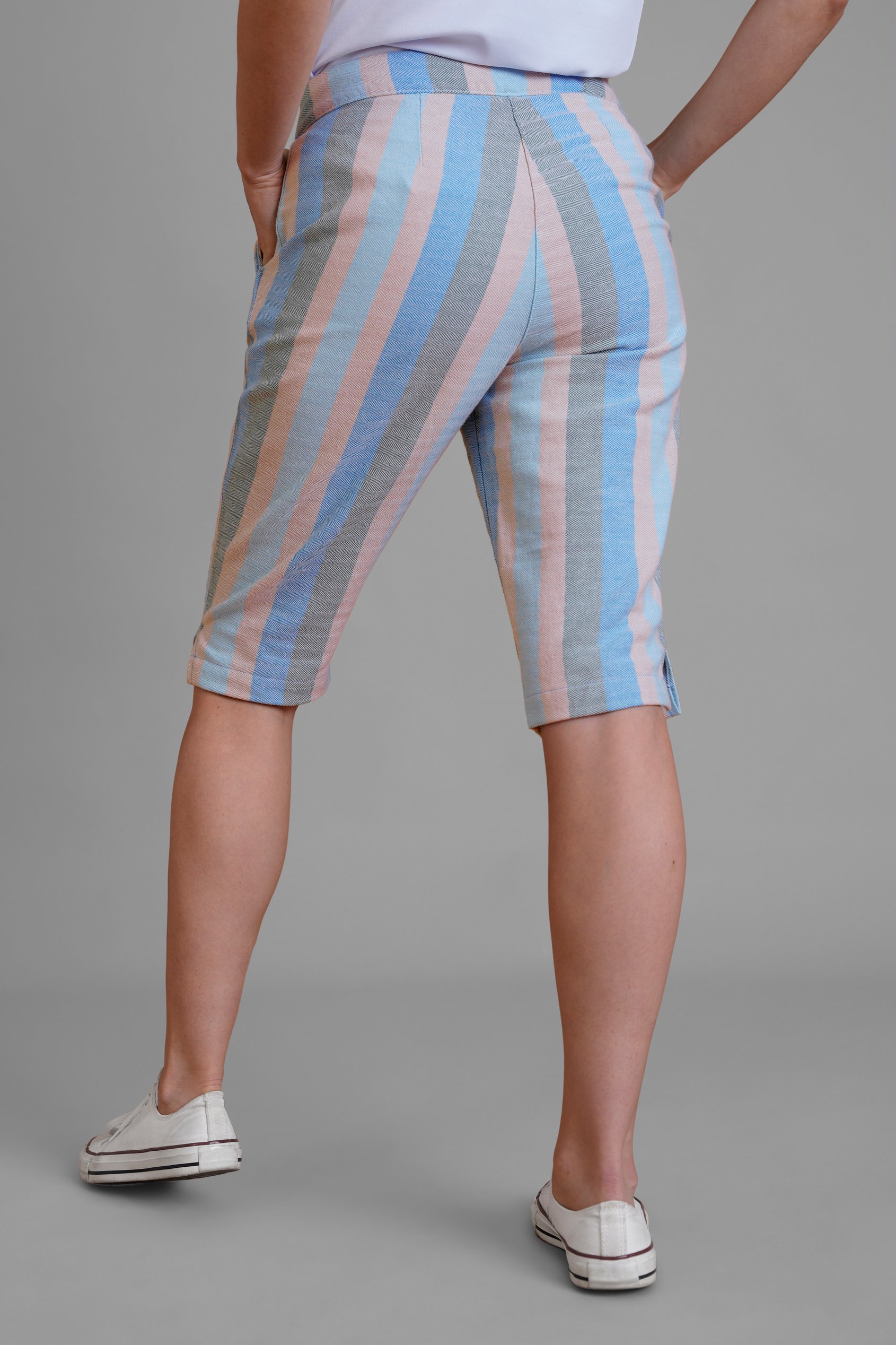 Striped Herringbone Texured Mid-Length Shorts