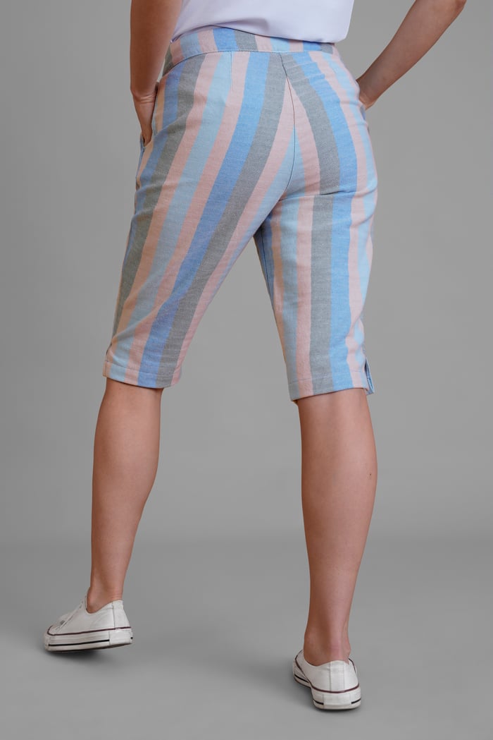 Striped Herringbone Texured Mid-Length Shorts