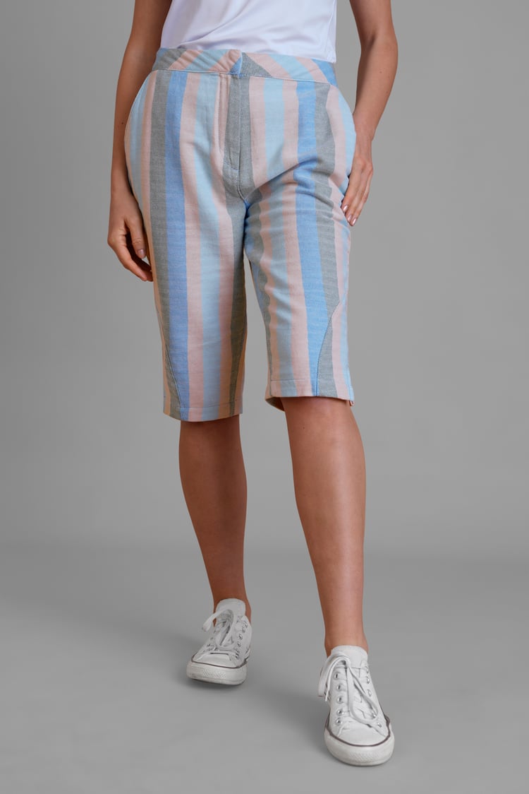 Striped Herringbone Texured Mid-Length Shorts