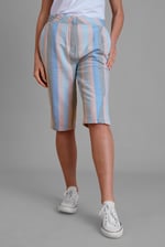 Striped Herringbone Texured Mid-Length Shorts