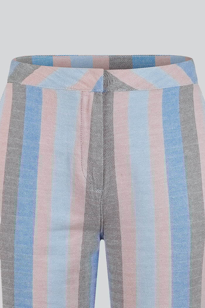Striped Herringbone Texured Mid-Length Shorts
