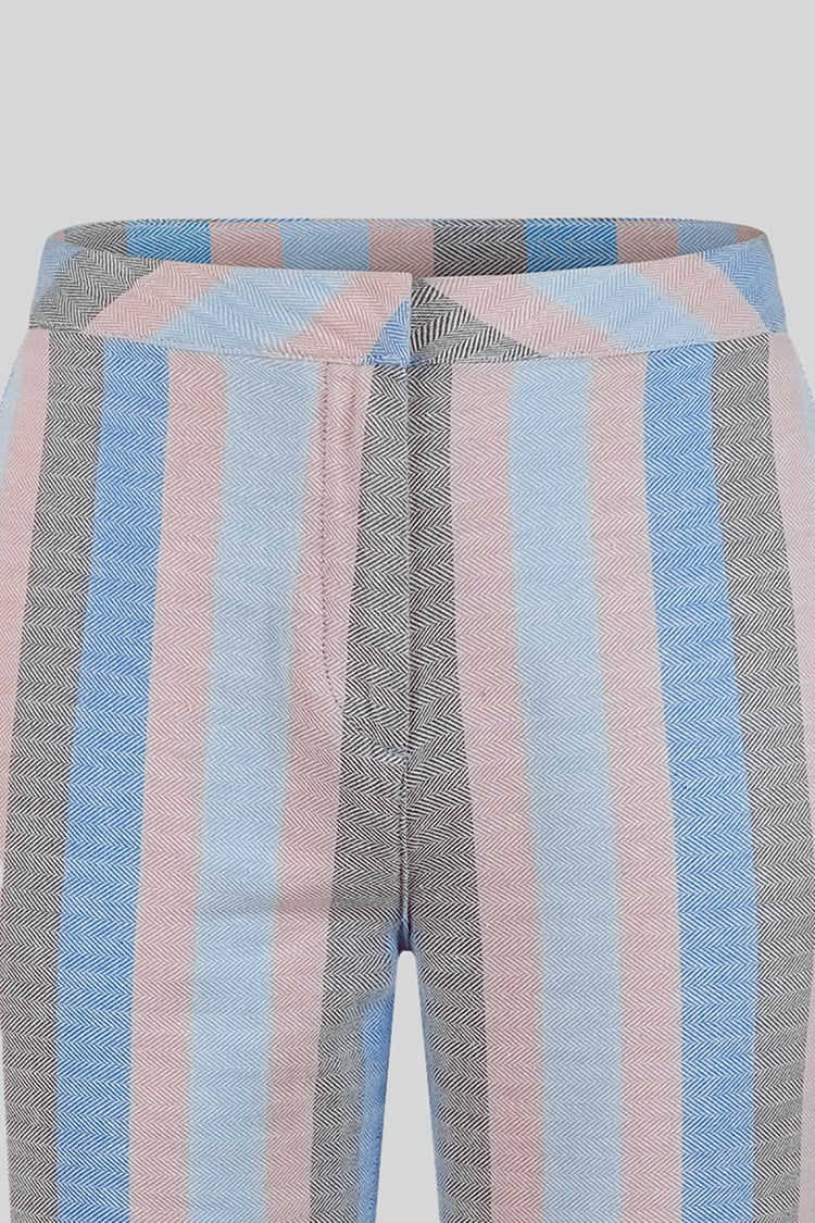 Striped Herringbone Texured Mid-Length Shorts