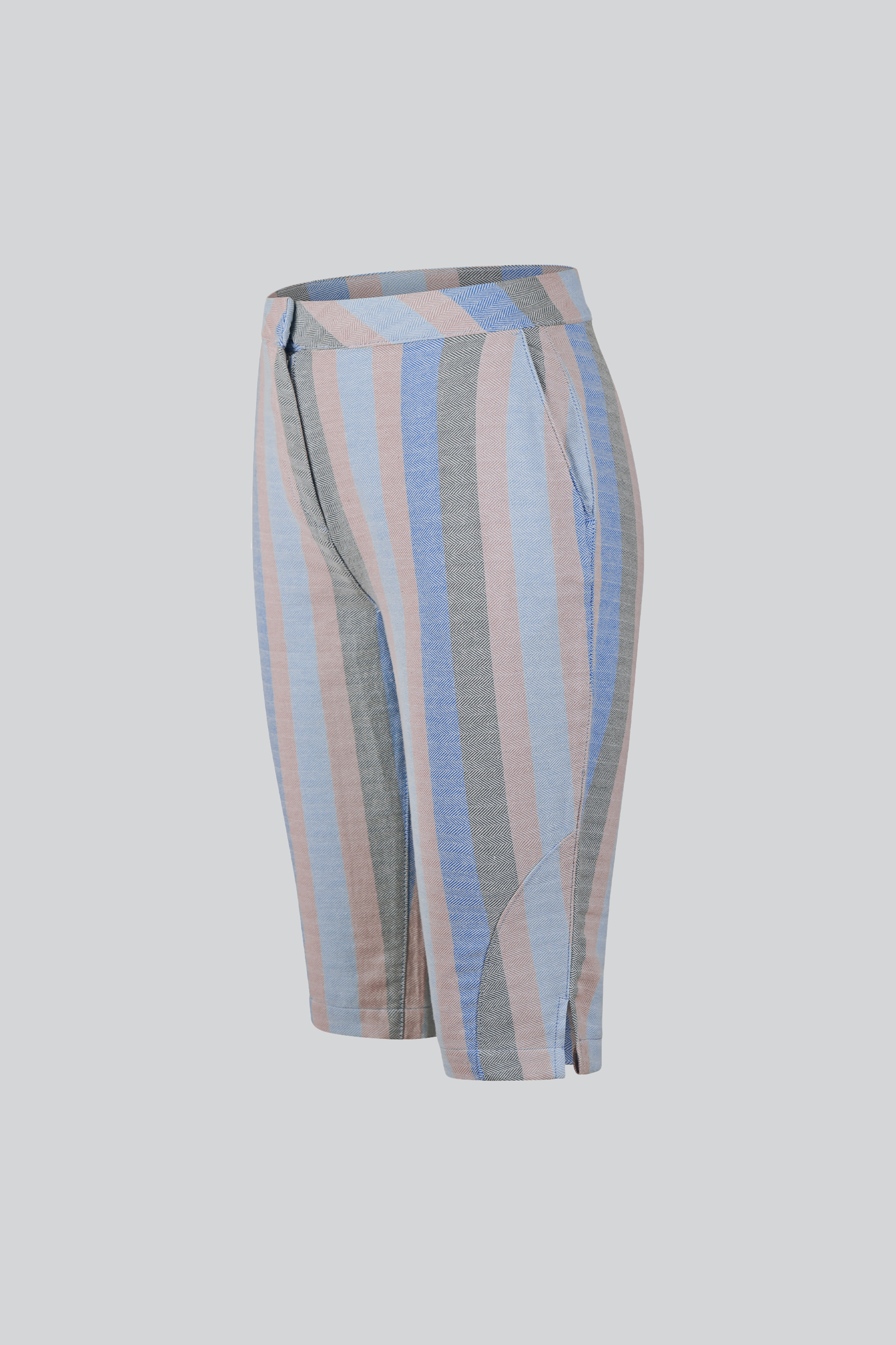 Striped Herringbone Texured Mid-Length Shorts