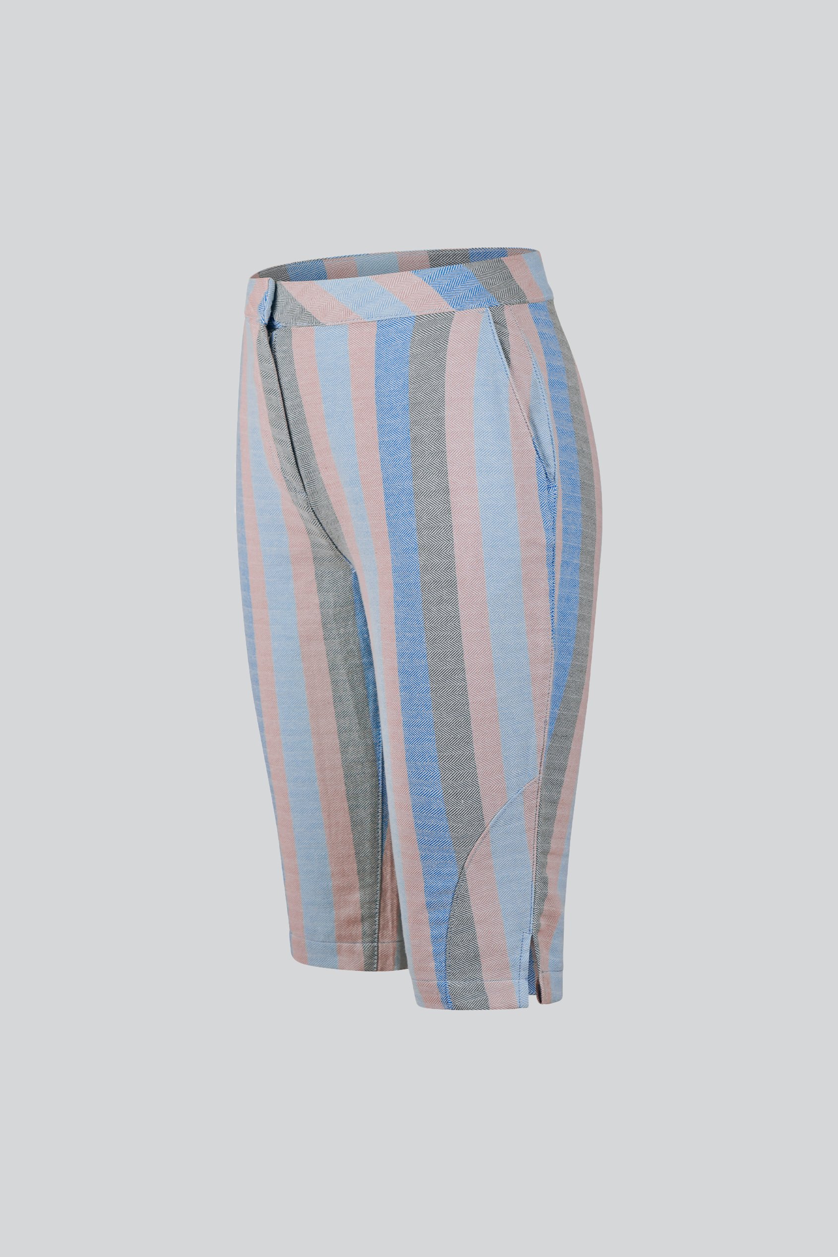 Striped Herringbone Texured Mid-Length Shorts