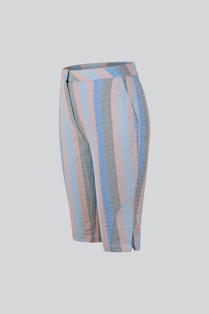 Striped Herringbone Texured Mid-Length Shorts