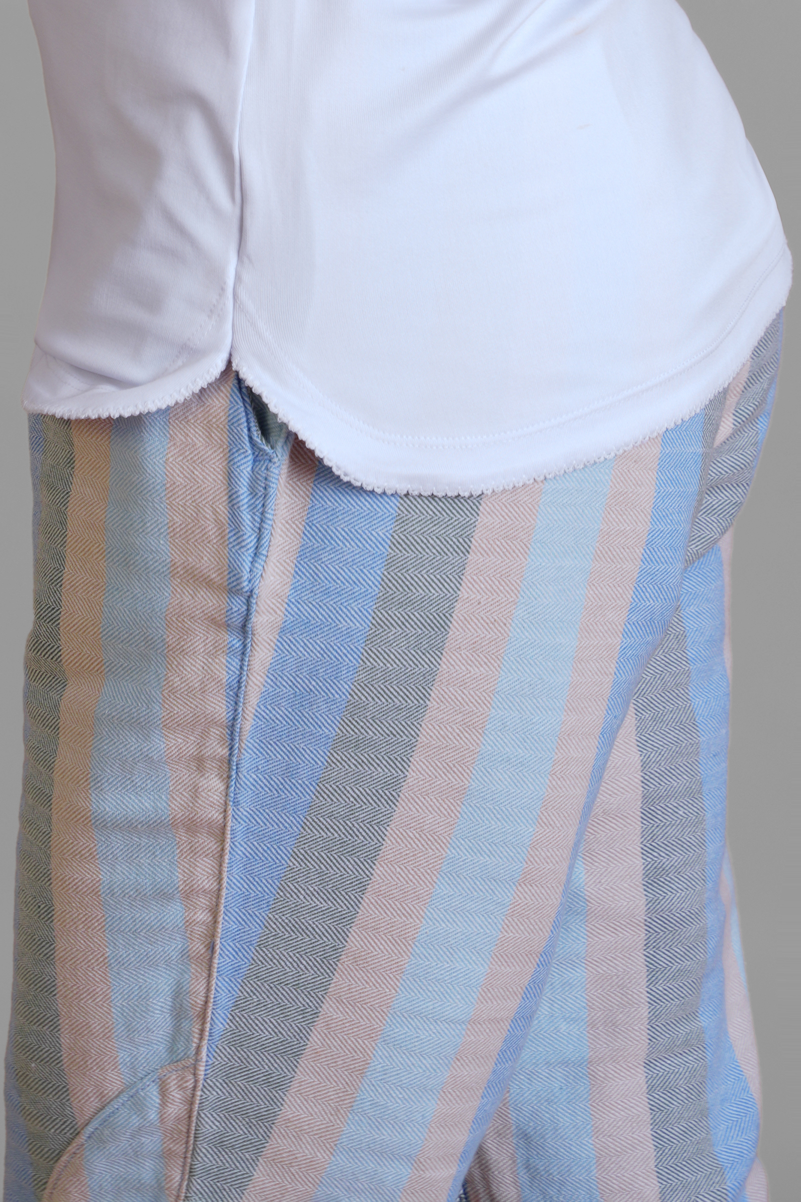 Striped Herringbone Texured Mid-Length Shorts