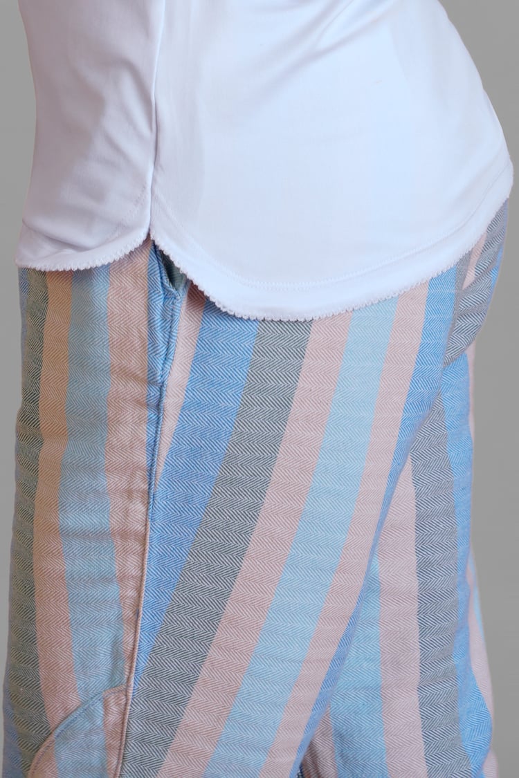 Striped Herringbone Texured Mid-Length Shorts