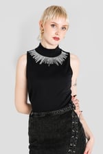 Silver Sequin High Neck Sleeveless Top