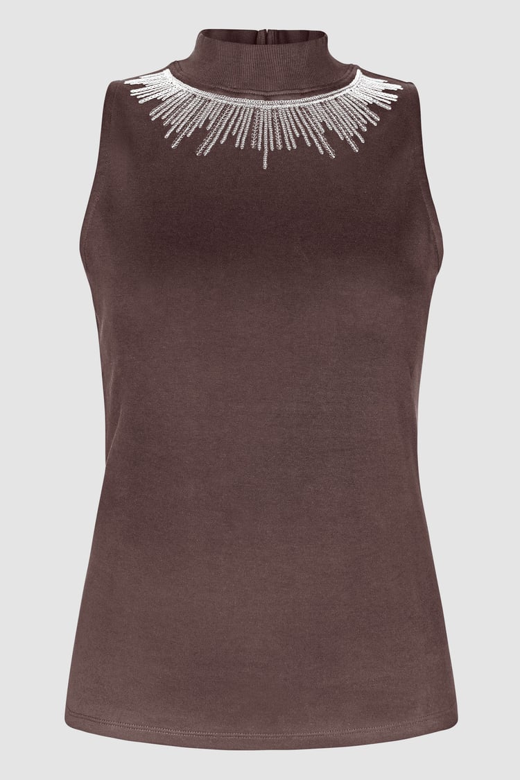 Silver Sequin High Neck Sleeveless Top