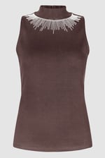 Silver Sequin High Neck Sleeveless Top