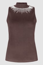 Silver Sequin High Neck Sleeveless Top