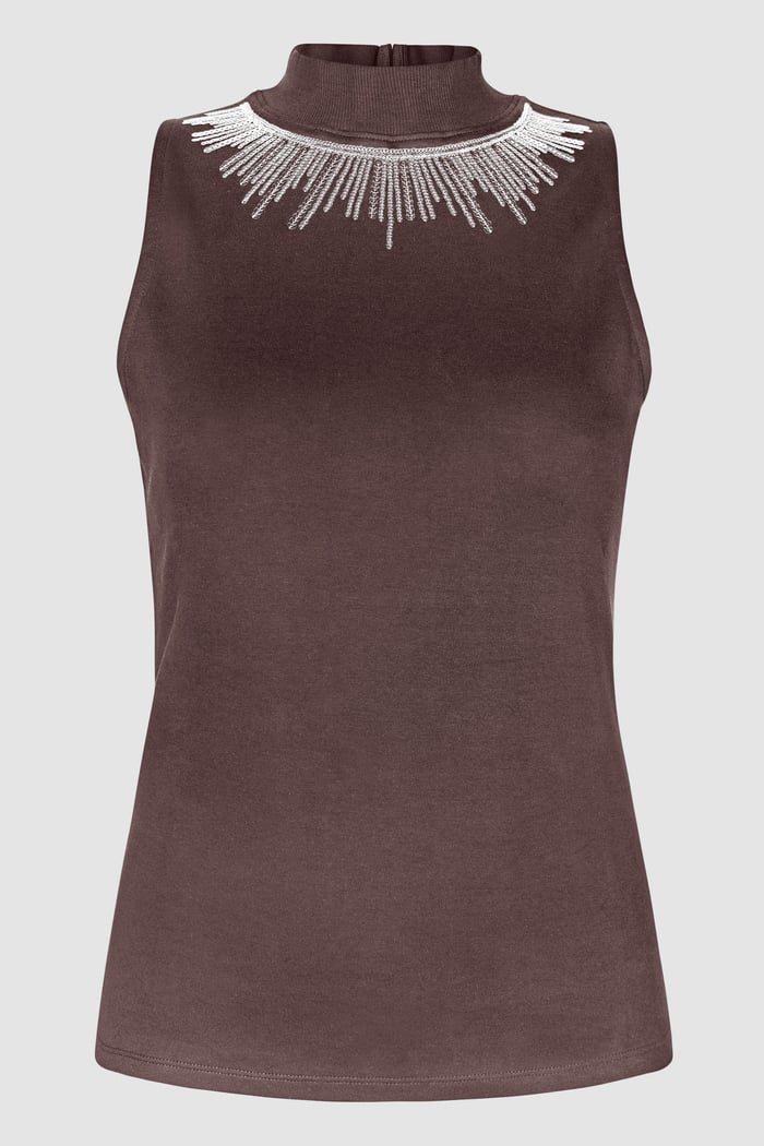 Silver Sequin High Neck Sleeveless Top