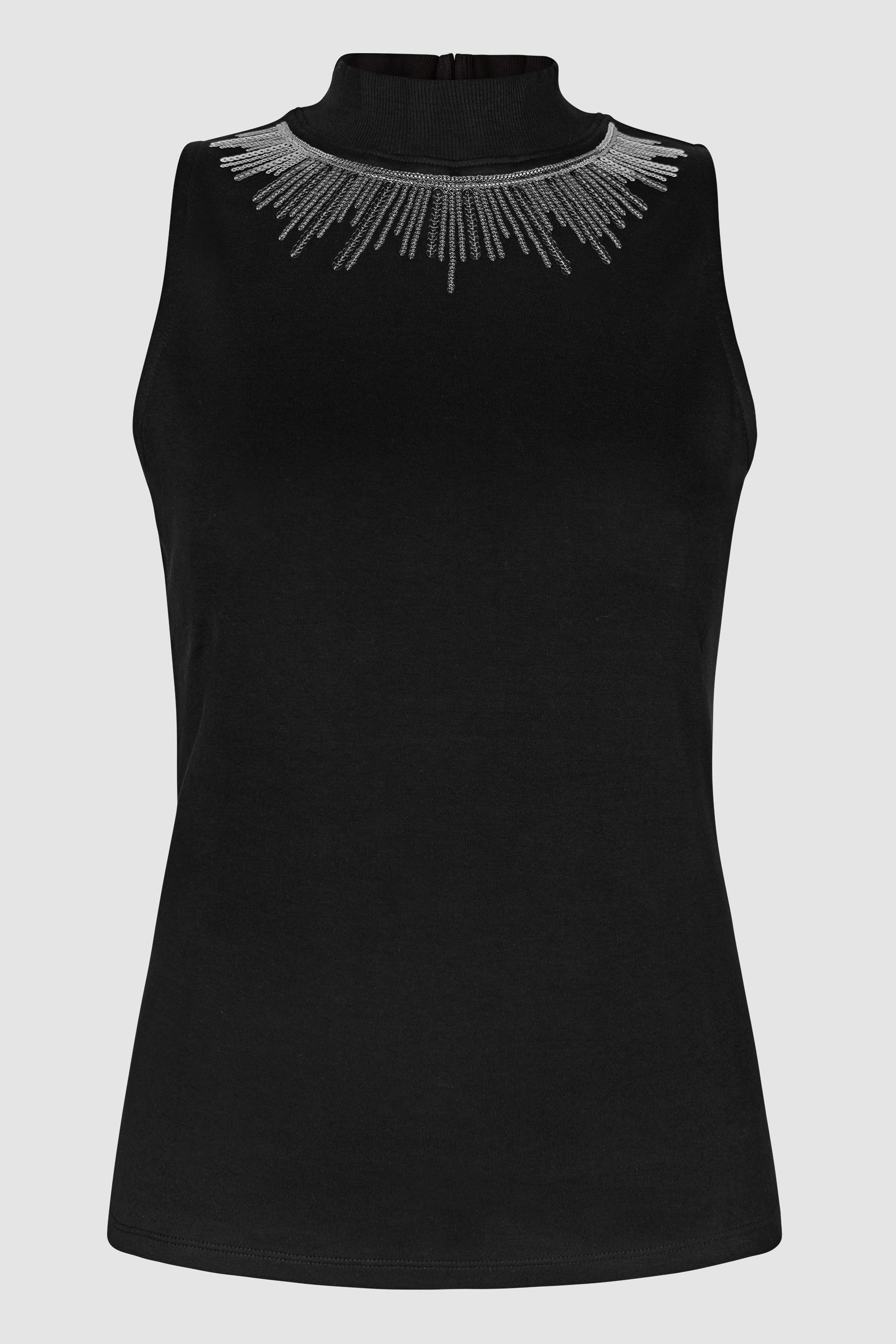 Silver Sequin High Neck Sleeveless Top