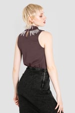 Silver Sequin High Neck Sleeveless Top