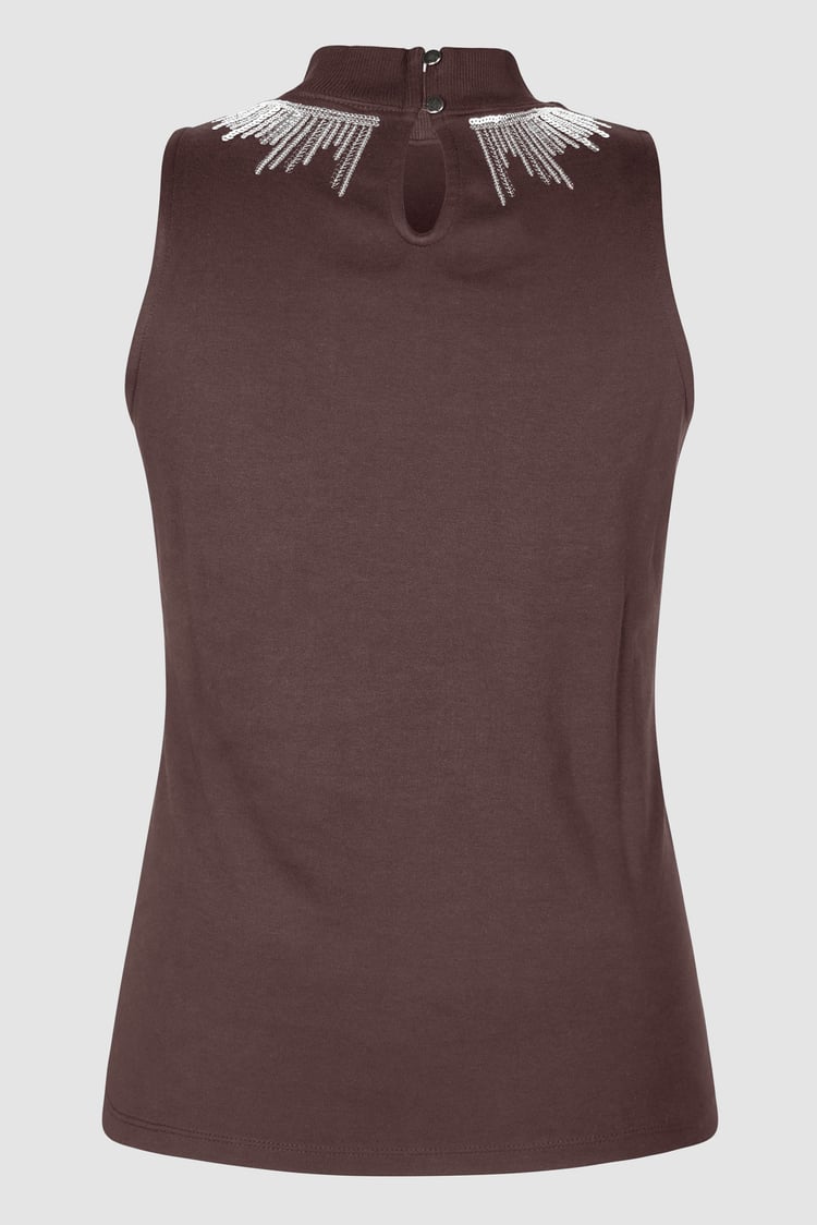 Silver Sequin High Neck Sleeveless Top