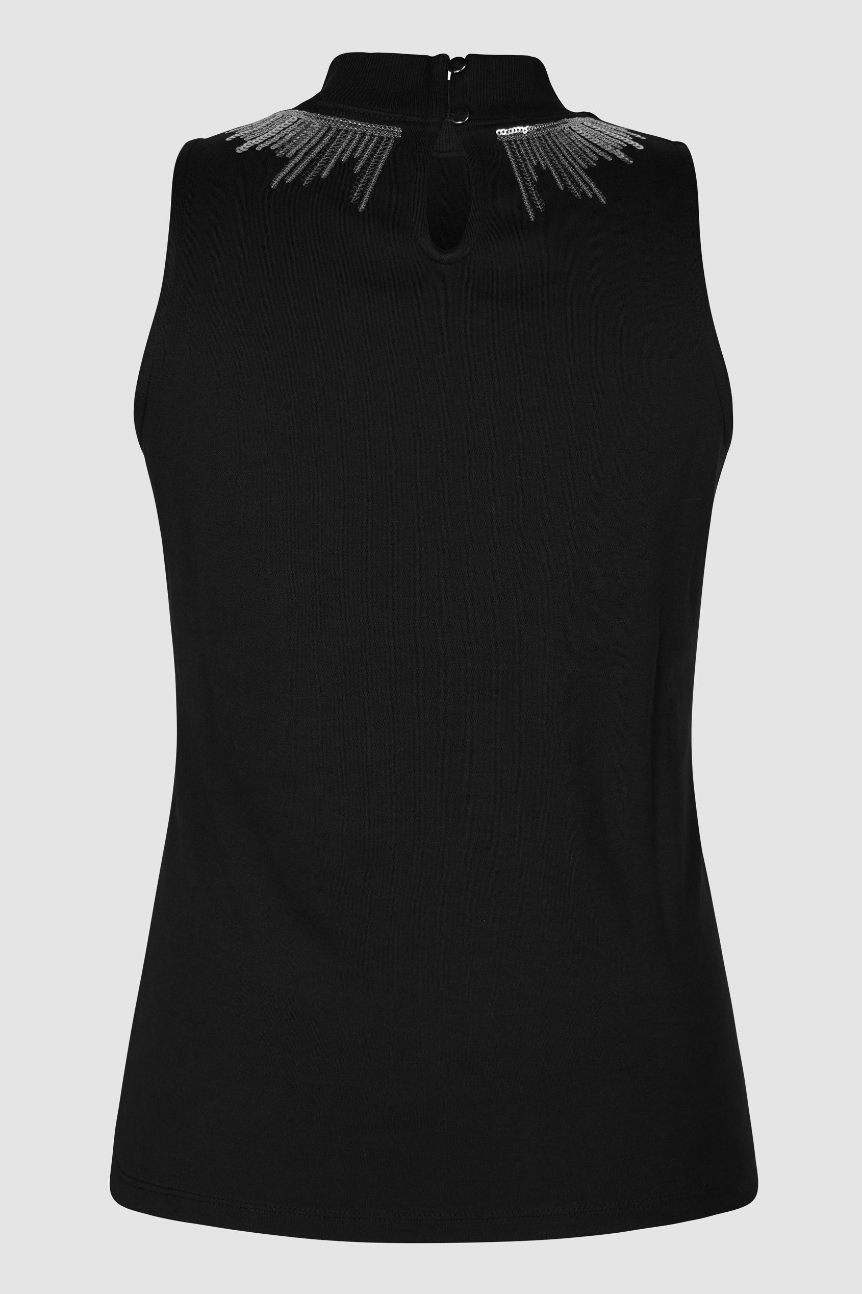 Silver Sequin High Neck Sleeveless Top