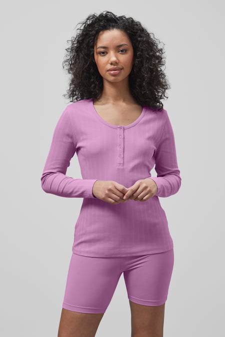 Pink Ribbed Cycling Shorts & LS T-Shirt  Set