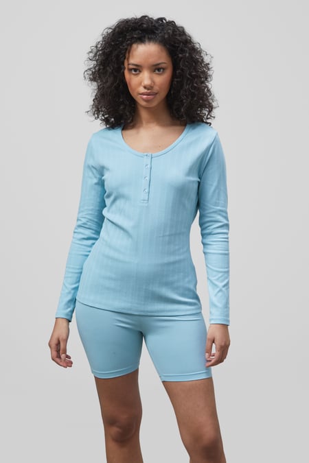 Blue Ribbed Cycling Shorts & LS T-Shirt  Set