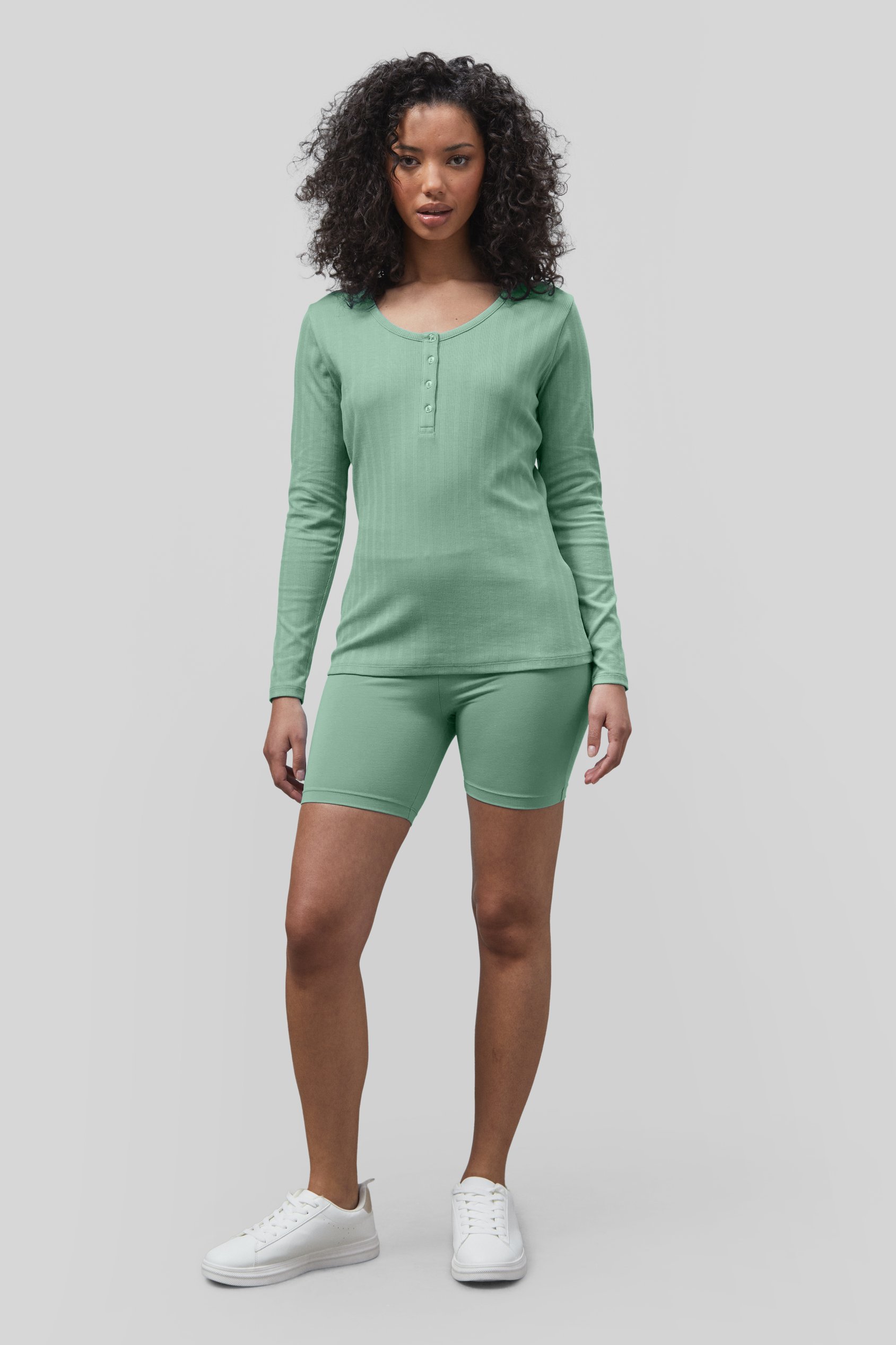 Ribbed Cycling Shorts & LS T-Shirt  Set