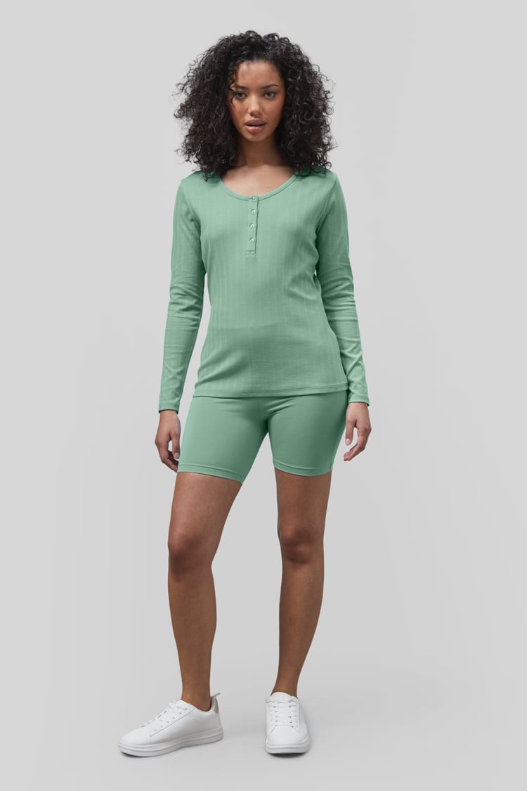 Ribbed Cycling Shorts & LS T-Shirt  Set