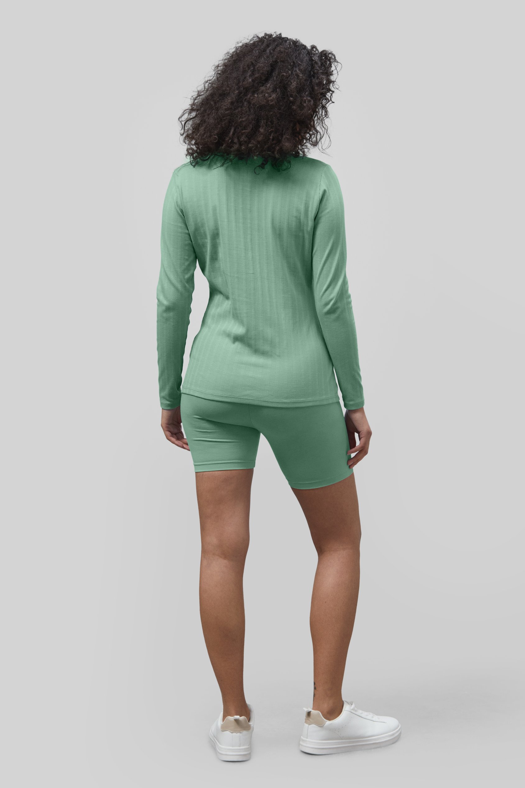 Ribbed Cycling Shorts & LS T-Shirt  Set