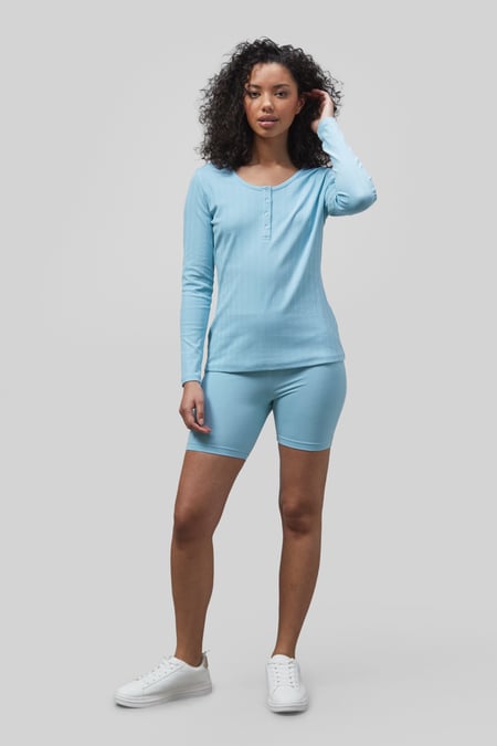Blue Ribbed Cycling Shorts & LS T-Shirt  Set