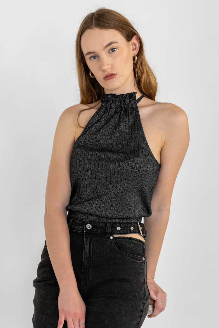 Halter Neck Bow Details Crop Top