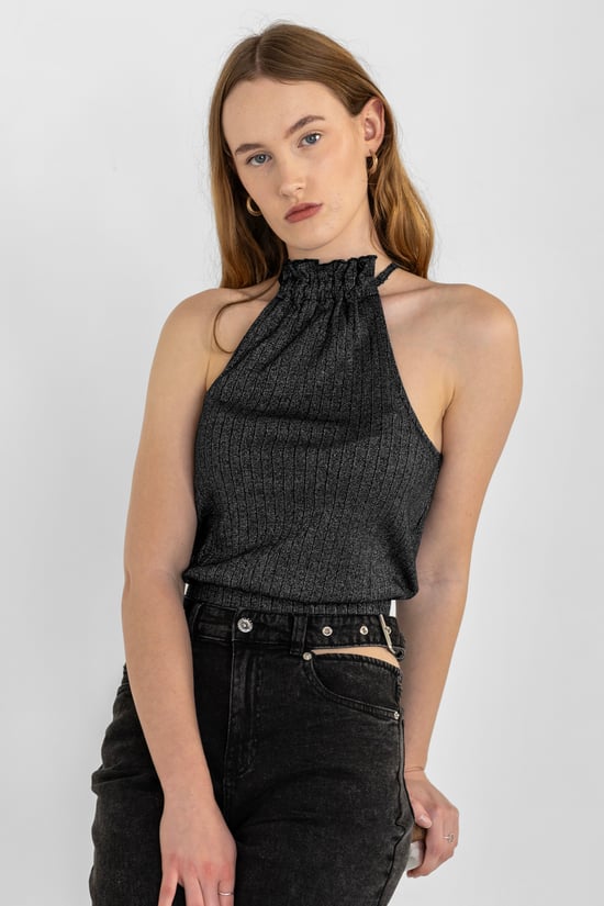 Halter Neck Bow Details Crop Top