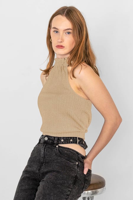 Cream Halter Neck Bow Details Crop Top