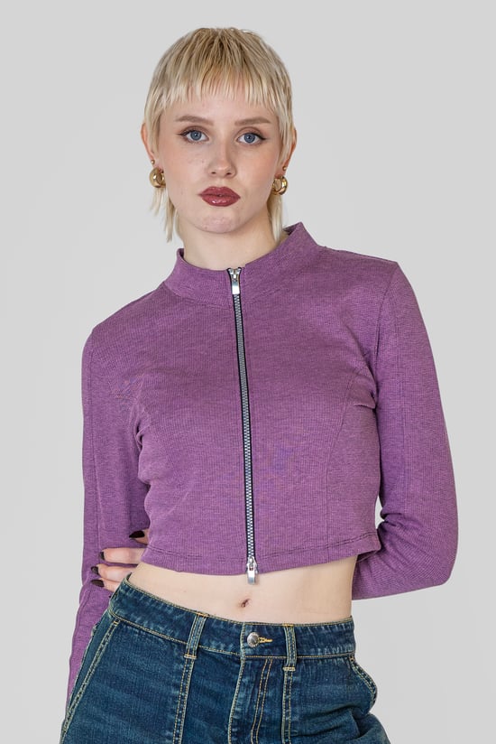 Design Jersey Long Sleeve Crop Zip Top