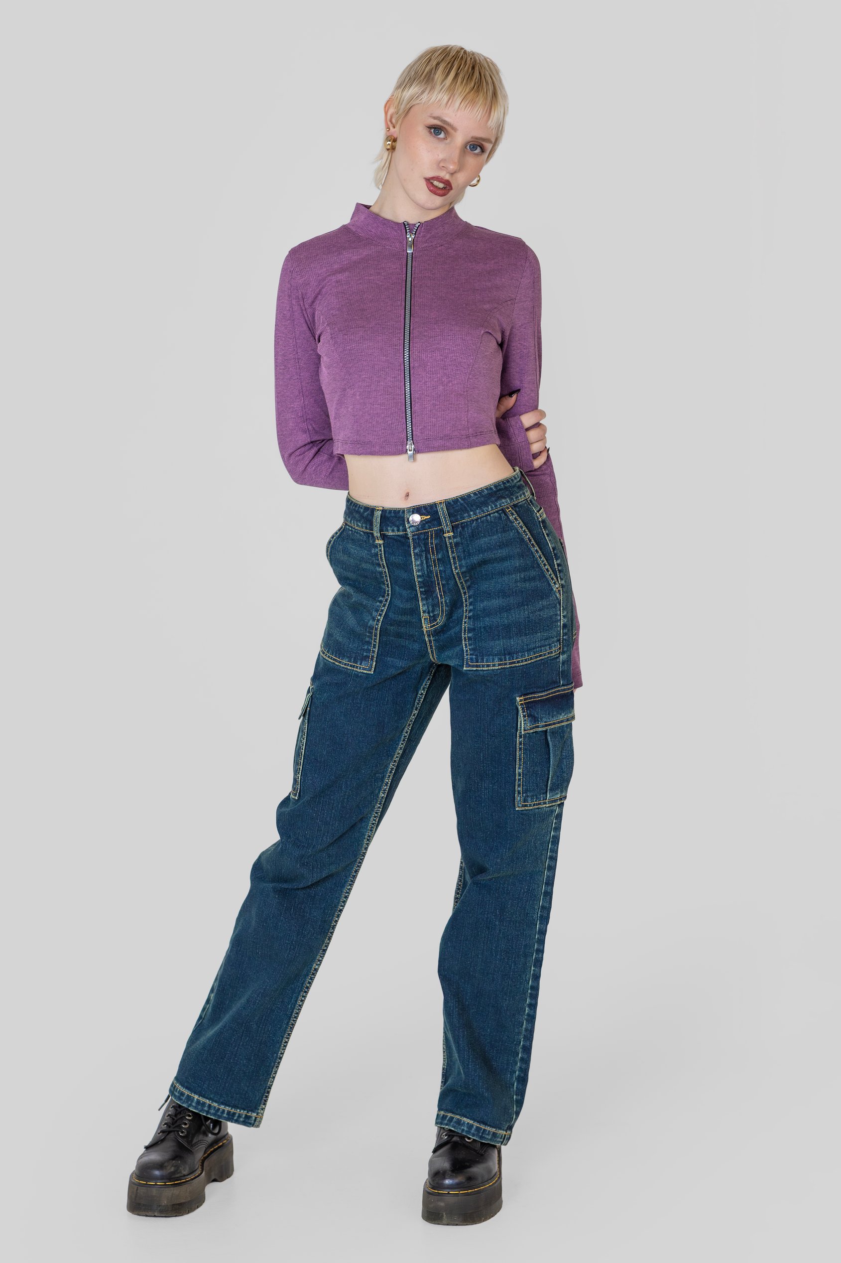 Design Jersey Long Sleeve Crop Zip Top