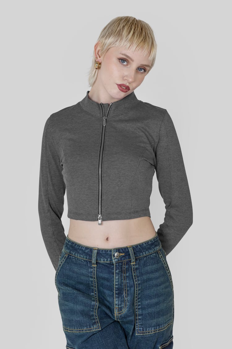 Design Jersey Long Sleeve Crop Zip Top