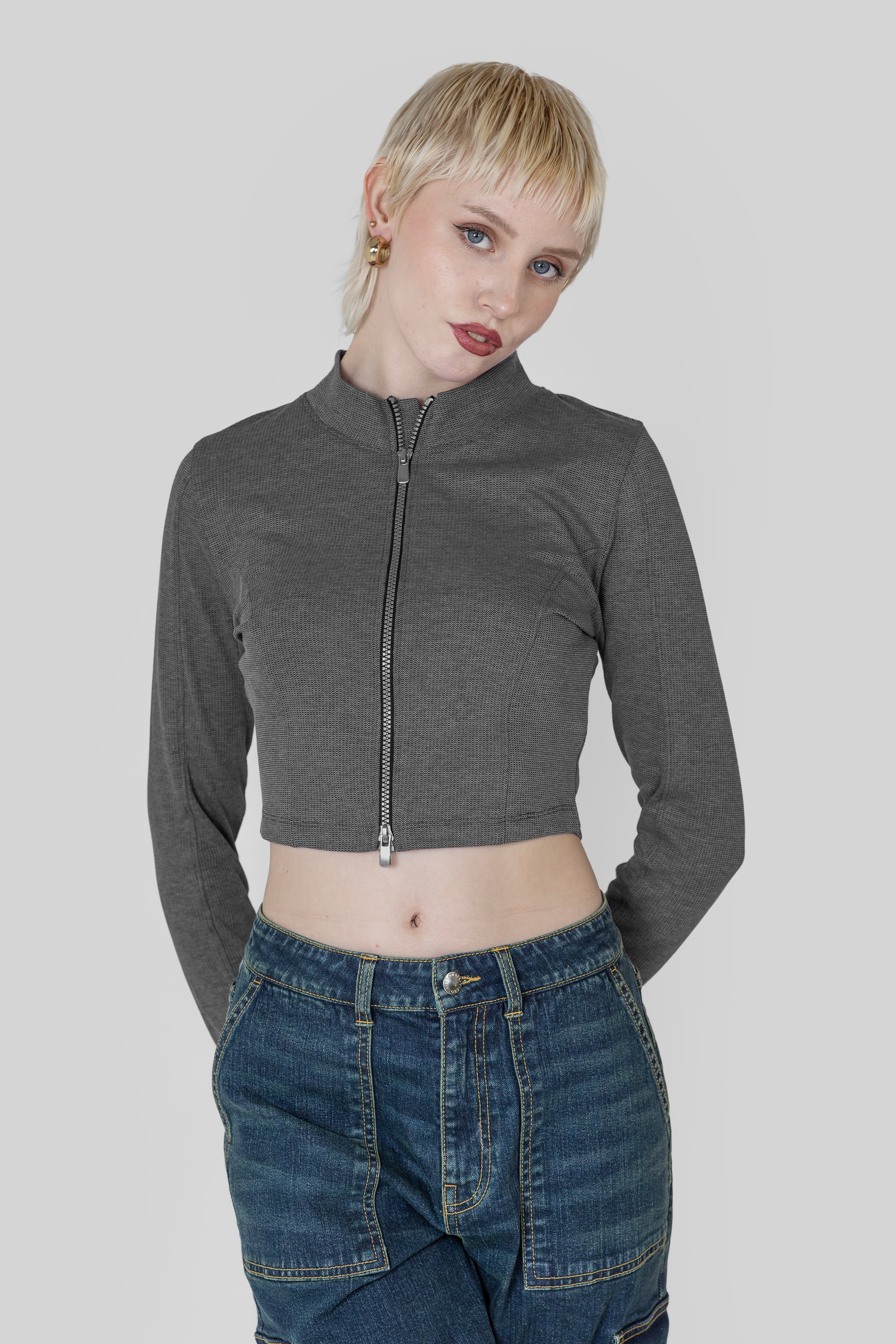 Design Jersey Long Sleeve Crop Zip Top