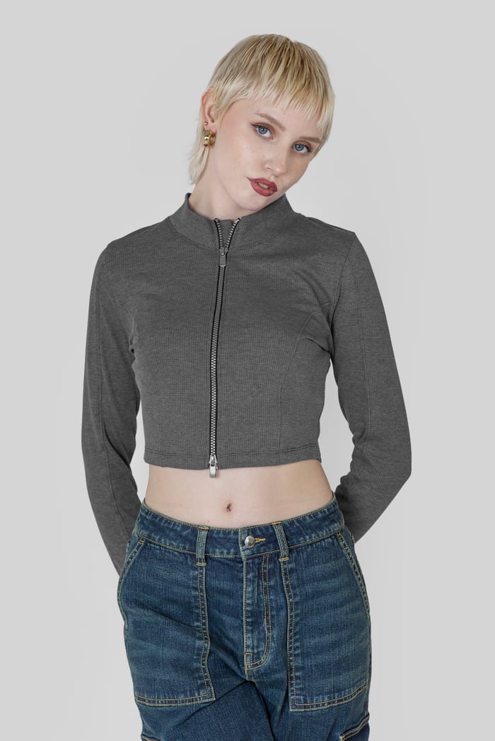 Design Jersey Long Sleeve Crop Zip Top