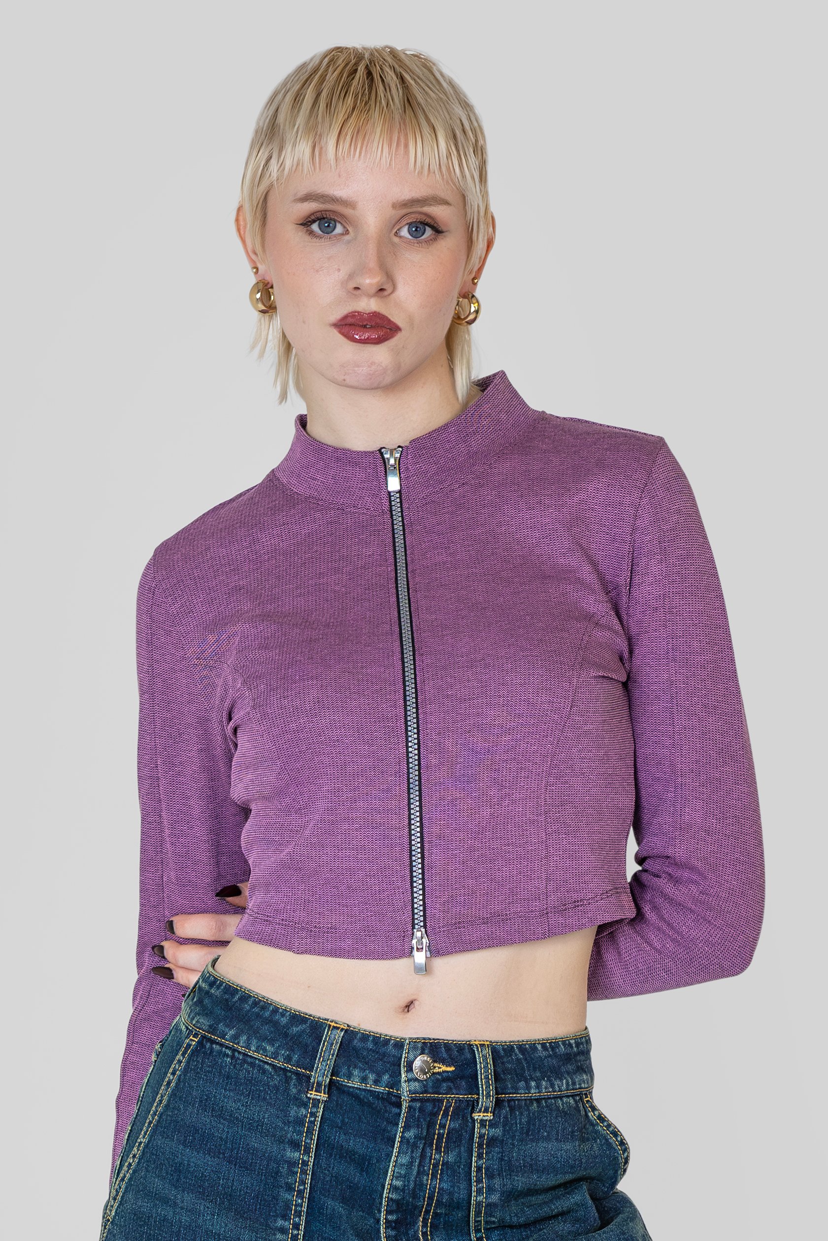 Design Jersey Long Sleeve Crop Zip Top