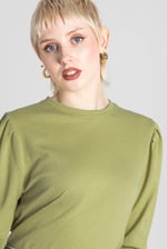 Long Sleeve Crew Neck Jersey Top With Puff Sleeve