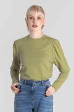 Long Sleeve Crew Neck Jersey Top With Puff Sleeve