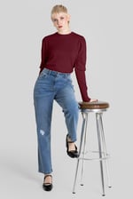 Long Sleeve Crew Neck Jersey Top With Puff Sleeve