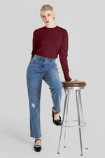 Long Sleeve Crew Neck Jersey Top With Puff Sleeve