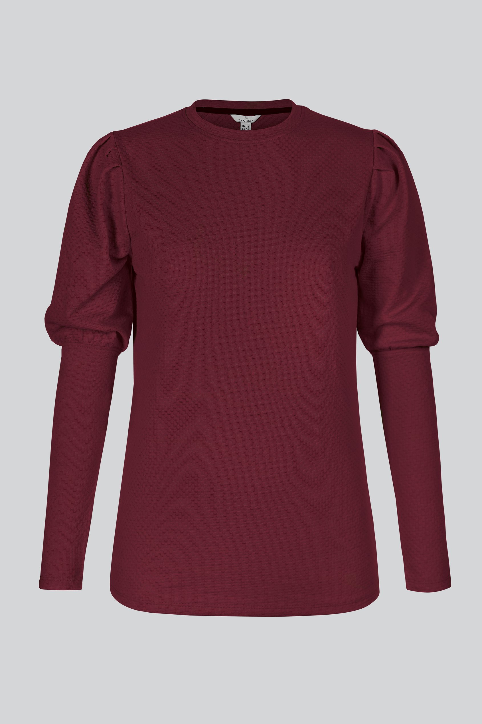 Long Sleeve Crew Neck Jersey Top With Puff Sleeve