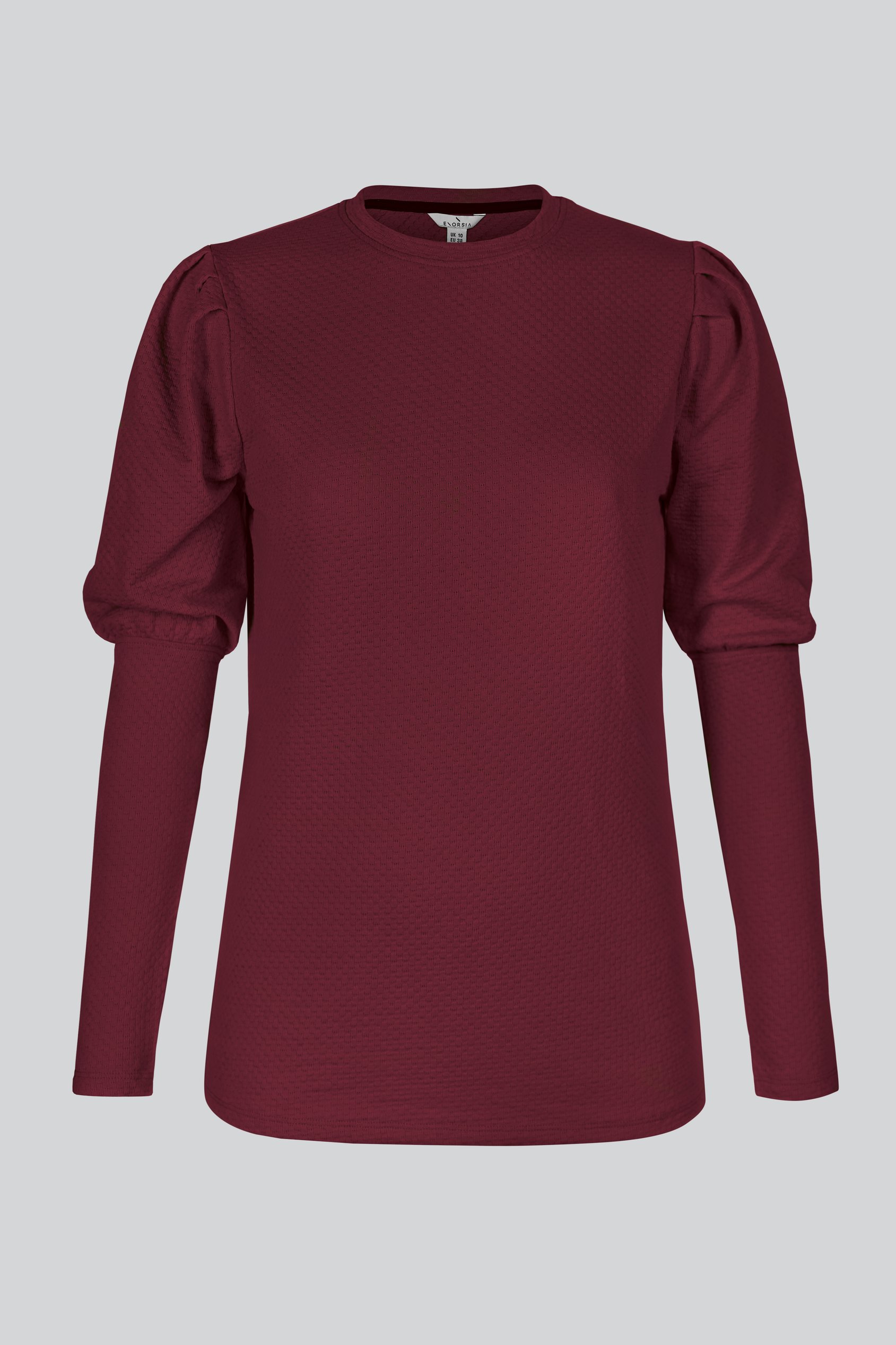 Long Sleeve Crew Neck Jersey Top With Puff Sleeve