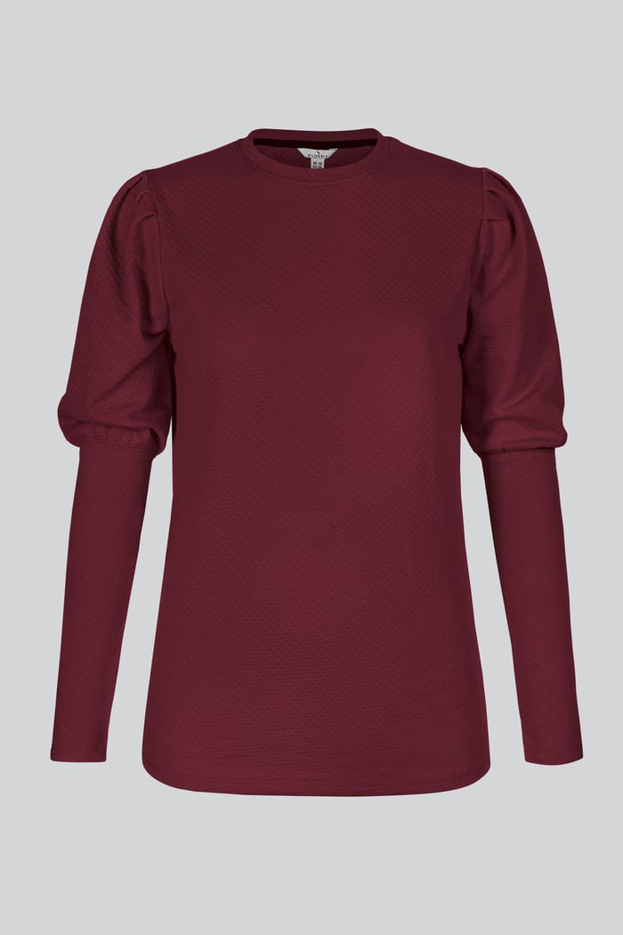 Long Sleeve Crew Neck Jersey Top With Puff Sleeve