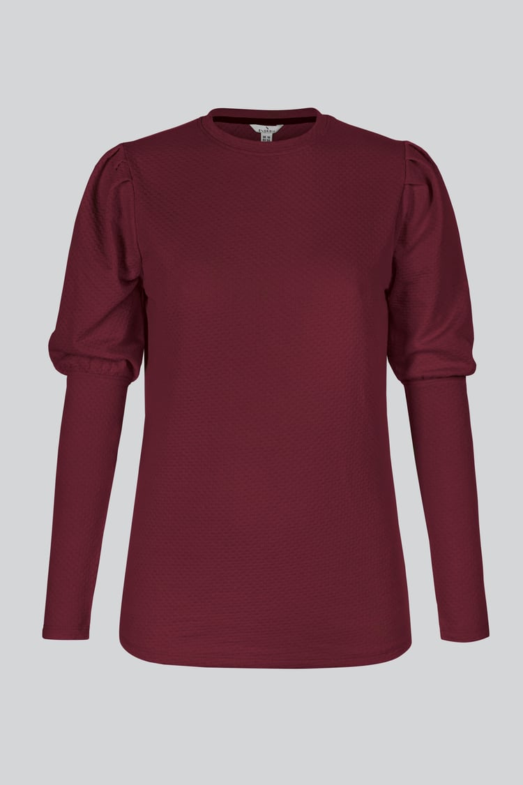Long Sleeve Crew Neck Jersey Top With Puff Sleeve