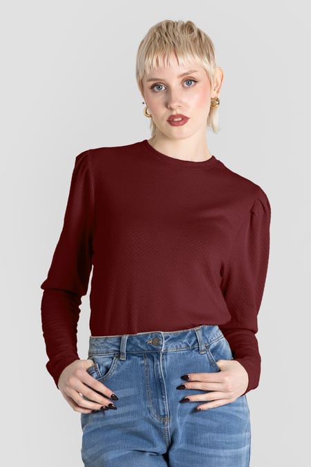 Olive Long Sleeve Crew Neck Jersey Top With Puff Sleeve
