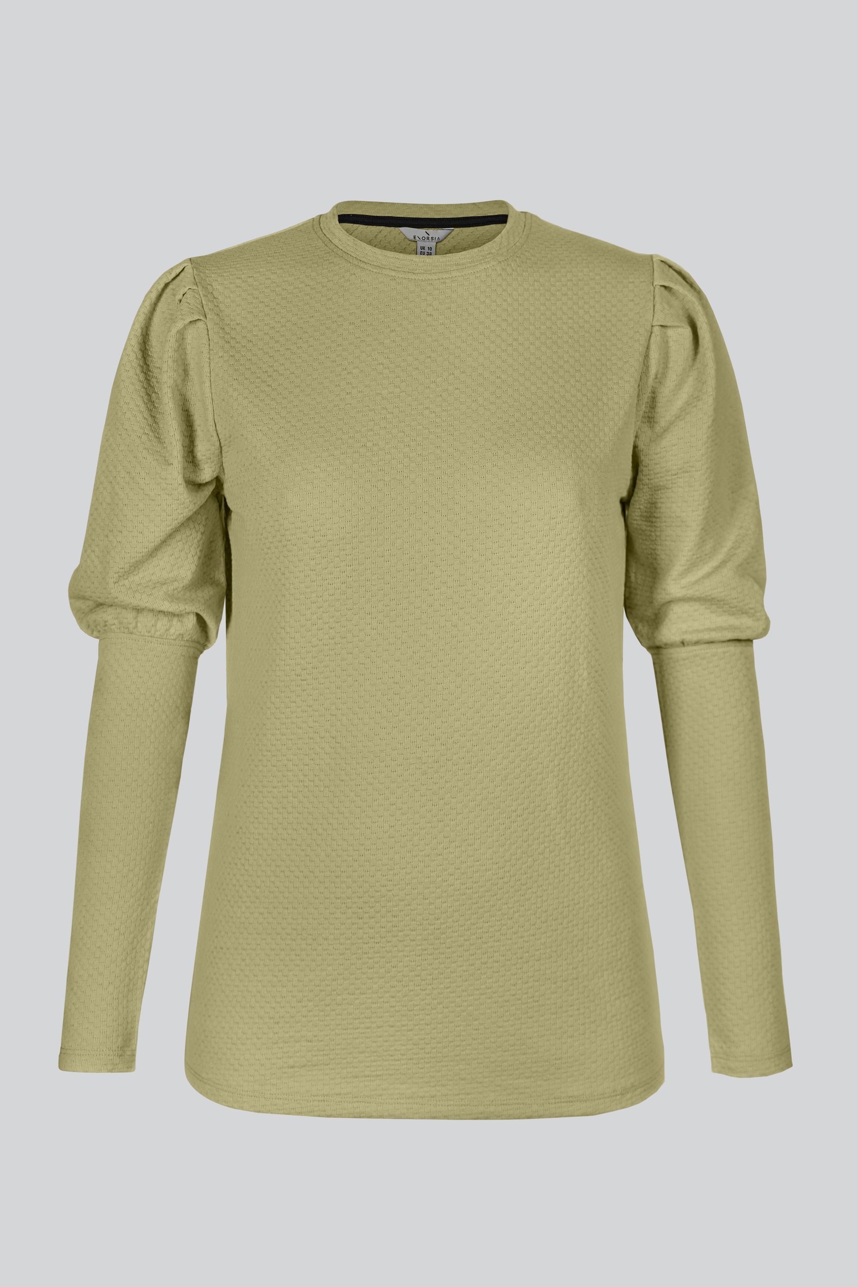 Long Sleeve Crew Neck Jersey Top With Puff Sleeve