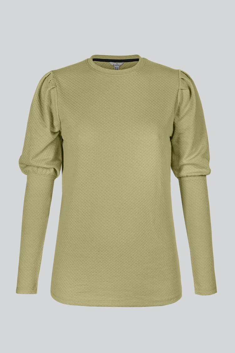 Long Sleeve Crew Neck Jersey Top With Puff Sleeve