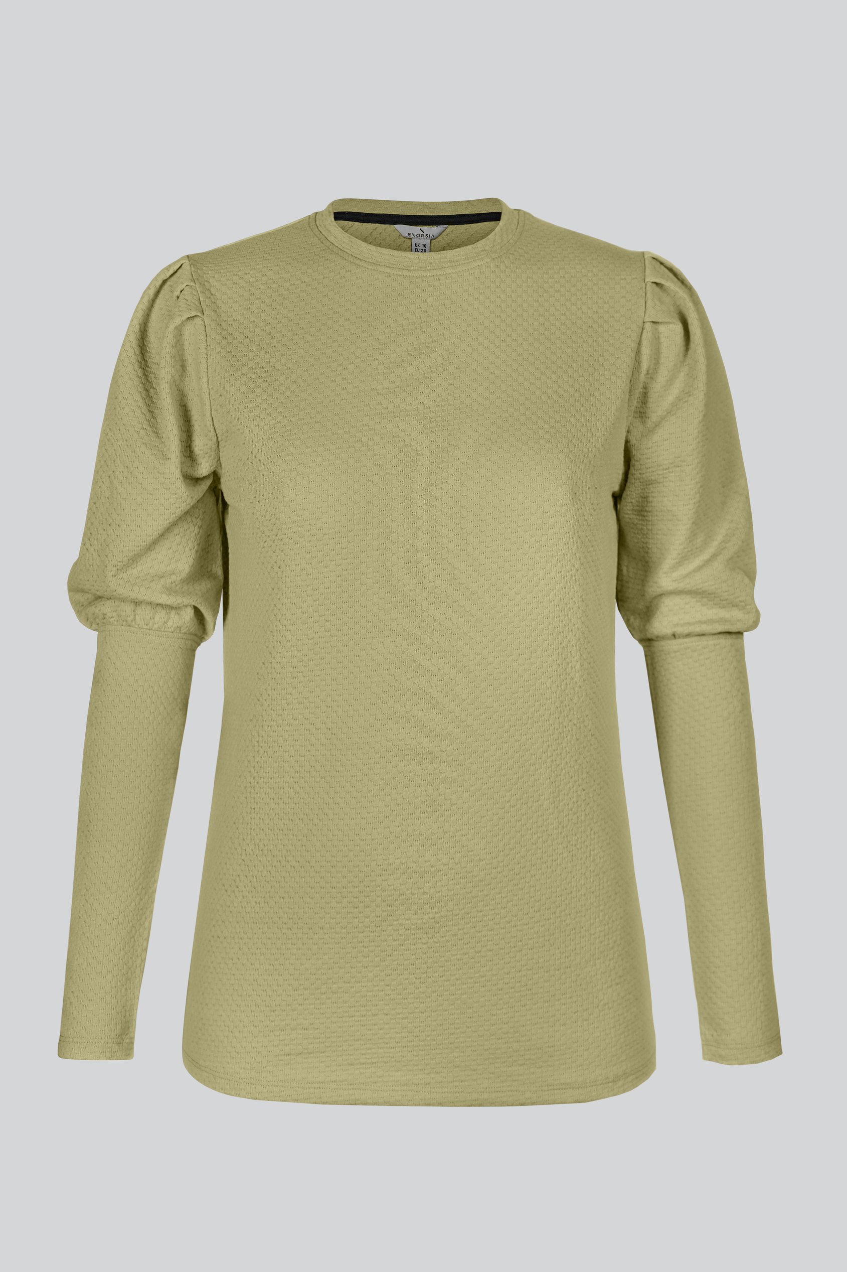 Long Sleeve Crew Neck Jersey Top With Puff Sleeve